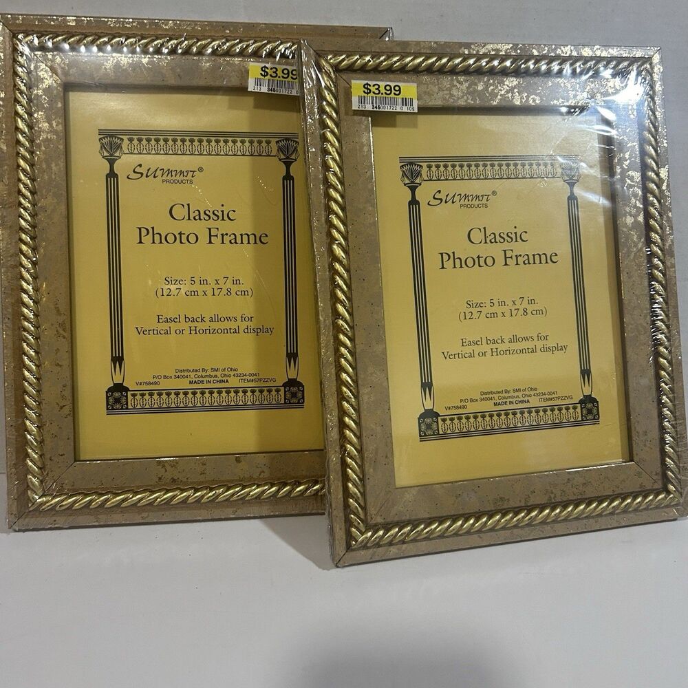 Lot of 2 New Summit Products 5" x 7" Classic Photo Frames - Gold Rope Trim